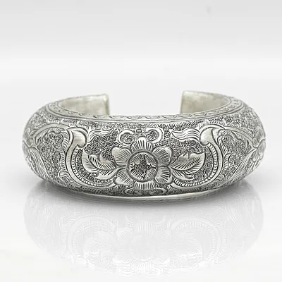 Bratara fixa decor floral clopotel Argint - 1