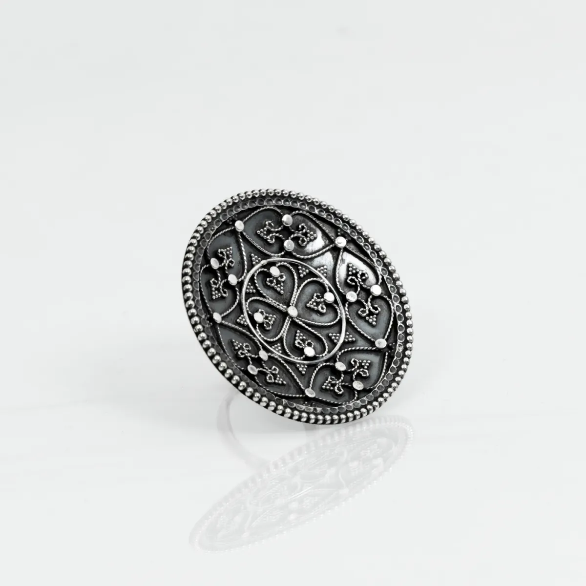 Inel India rotund floare 5.5cm Argint