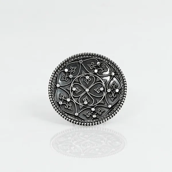 Inel India rotund floare 5.5cm Argint
