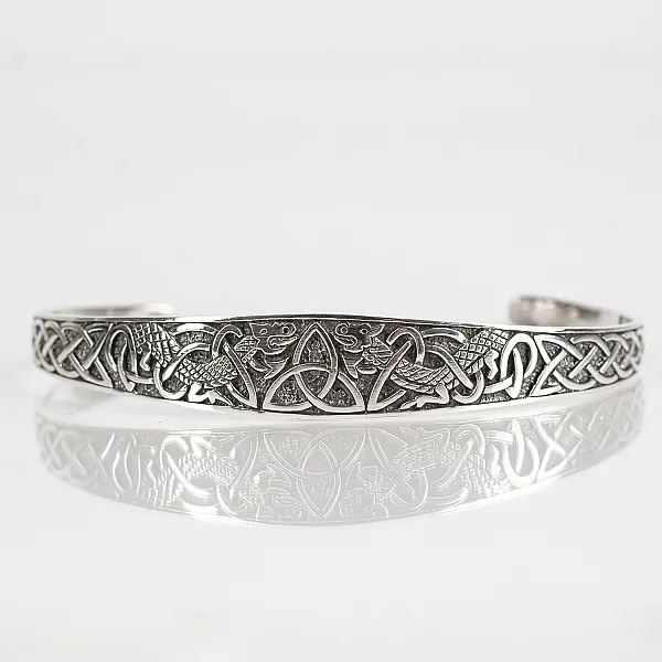 Bratara fixa triquetra doi dragoni Argint