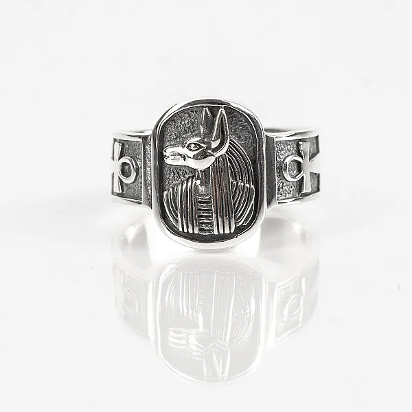 Inel zeu Anubis cruce ankh Argint