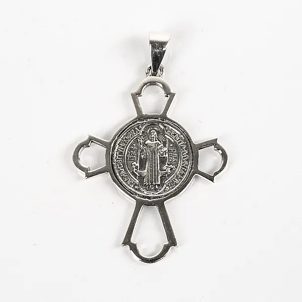 Pandantiv cruce medalie Sfantul Benedict Argint