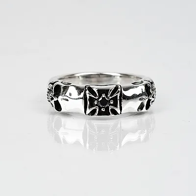 Inel cruce zirconiu negru cranii Argint - 1