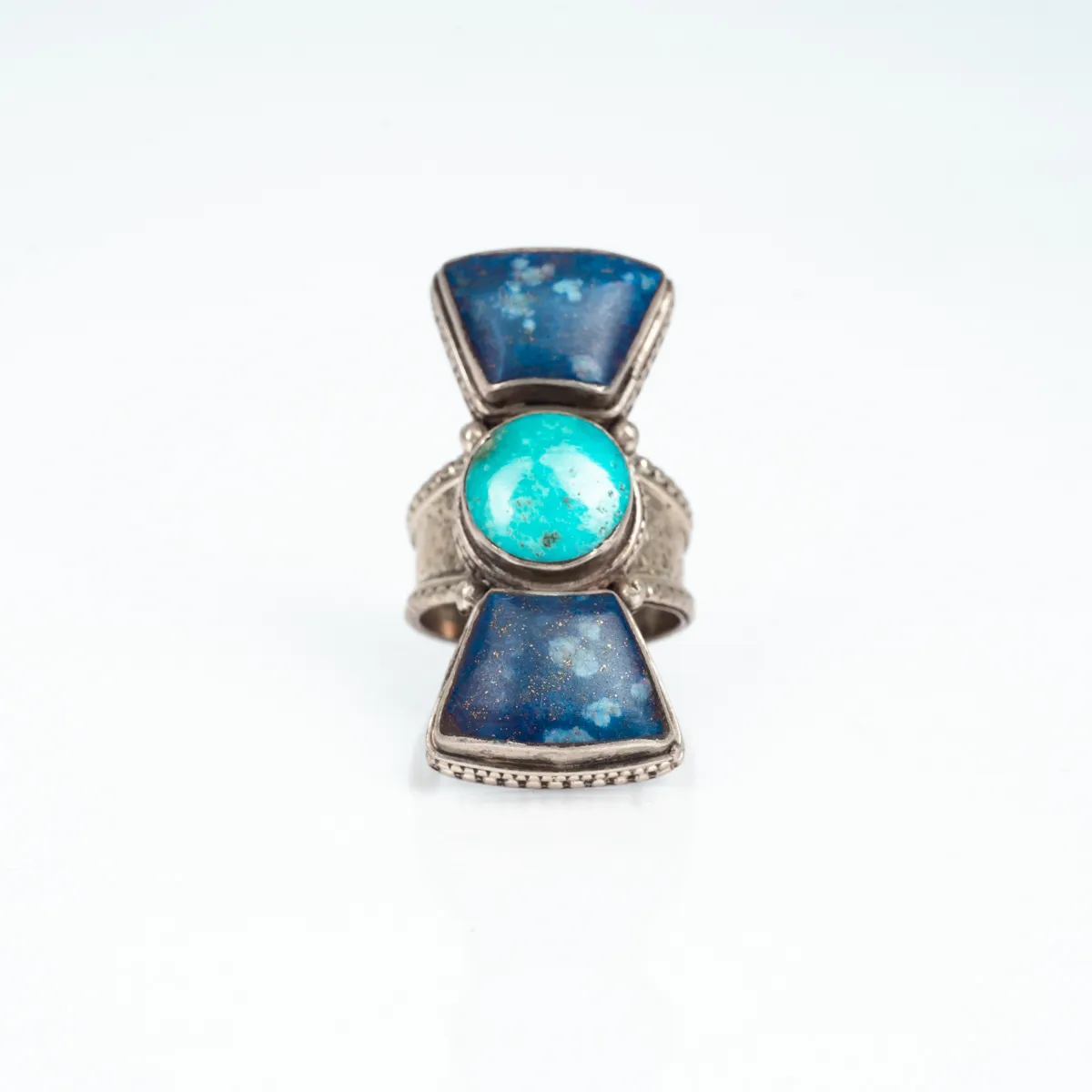 Inel Nepal funda lapis-lazuli turcoaza Argint
