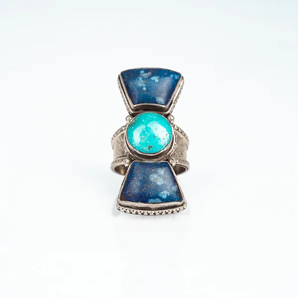 Inel Nepal funda lapis-lazuli turcoaza Argint