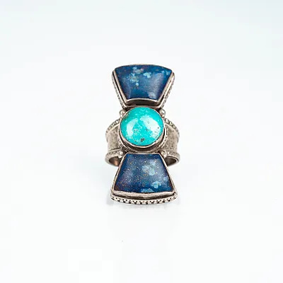 Inel Nepal funda lapis-lazuli turcoaza Argint - 1