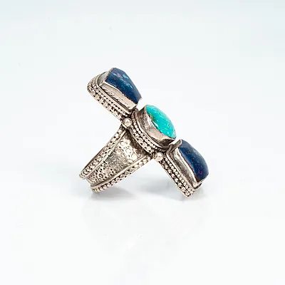 Inel Nepal funda lapis-lazuli turcoaza Argint - 2