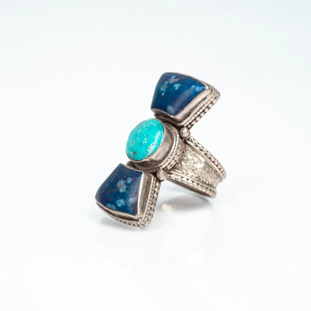 Inel Nepal funda lapis-lazuli turcoaza Argint