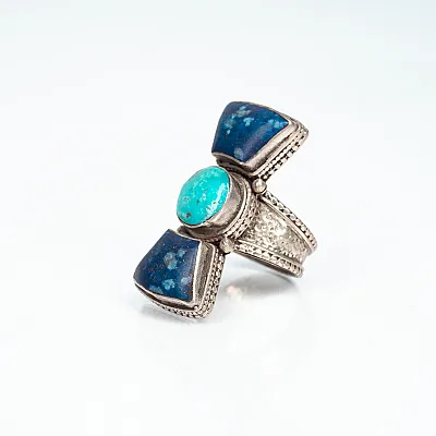 Inel Nepal funda lapis-lazuli turcoaza Argint - 5