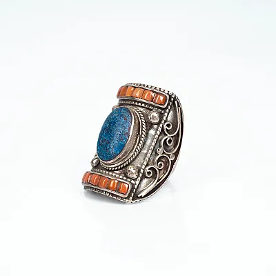 Inel Nepal dreptunghiular lapis-lazuli Argint - 6