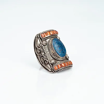 Inel Nepal dreptunghiular lapis-lazuli Argint - 2
