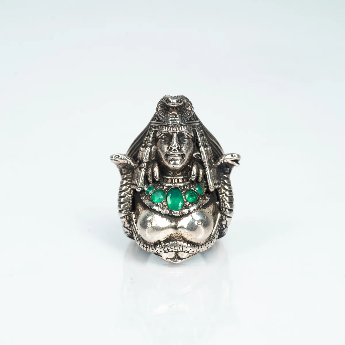 Inel simbol Medusa agat verde Argint