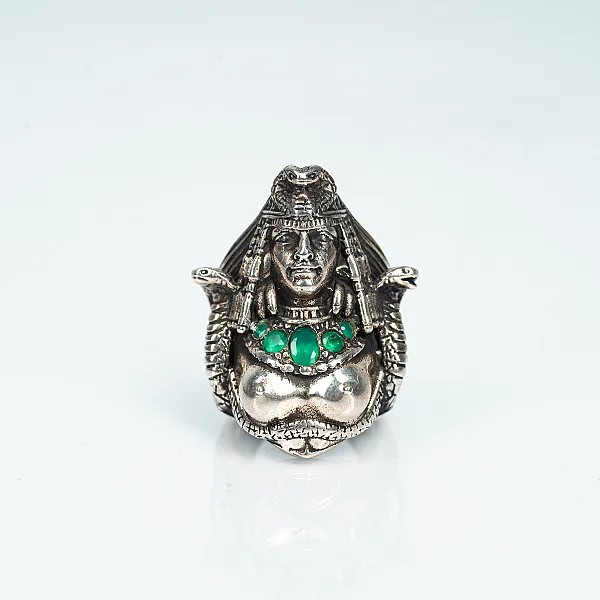 Inel simbol Medusa agat verde Argint