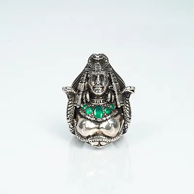 Inel simbol Medusa agat verde Argint - 1