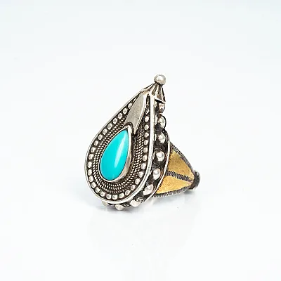 Inel vintage Afghan lacrima turcoaza Argint - 5
