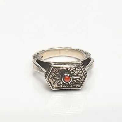 Inel India hexagon neregulat coral Argint - 1