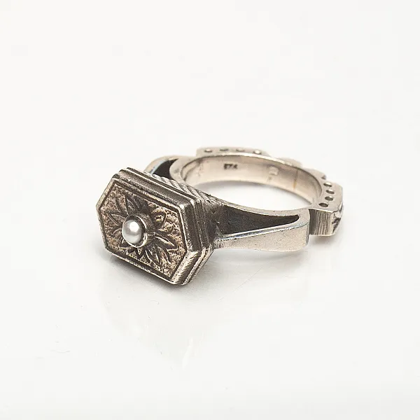 Inel India hexagon neregulat sidef Argint