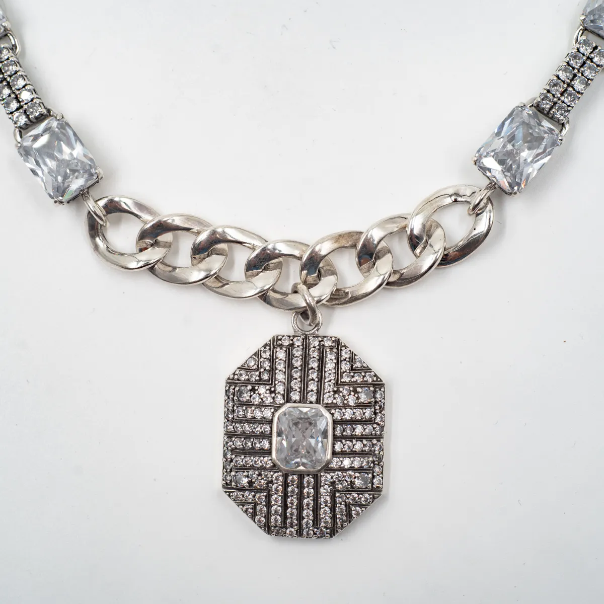 Colier pandantiv dreptunghiular cubic zirconia Argint