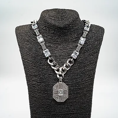 Colier pandantiv dreptunghiular cubic zirconia Argint - 1