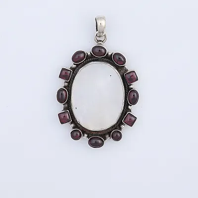 Pandantiv oval sidef si granate Argint - 1