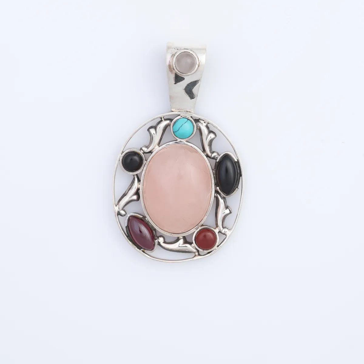 Pandantiv oval cuarz roz pietricele Argint