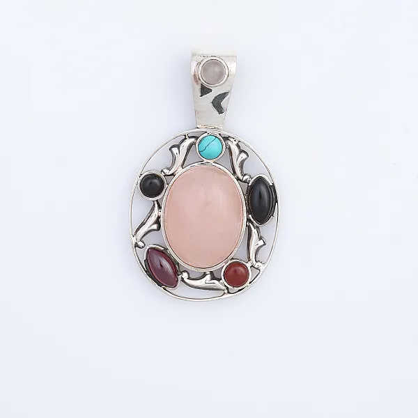 Pandantiv oval cuarz roz pietricele Argint