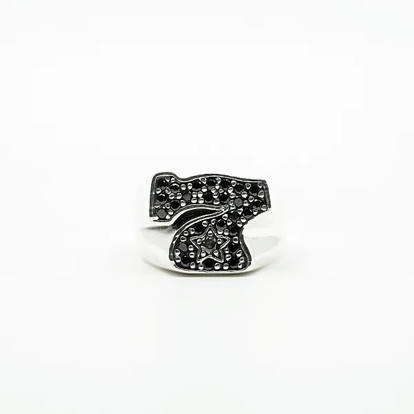 Inel cifra 7 zirconii negre Argint