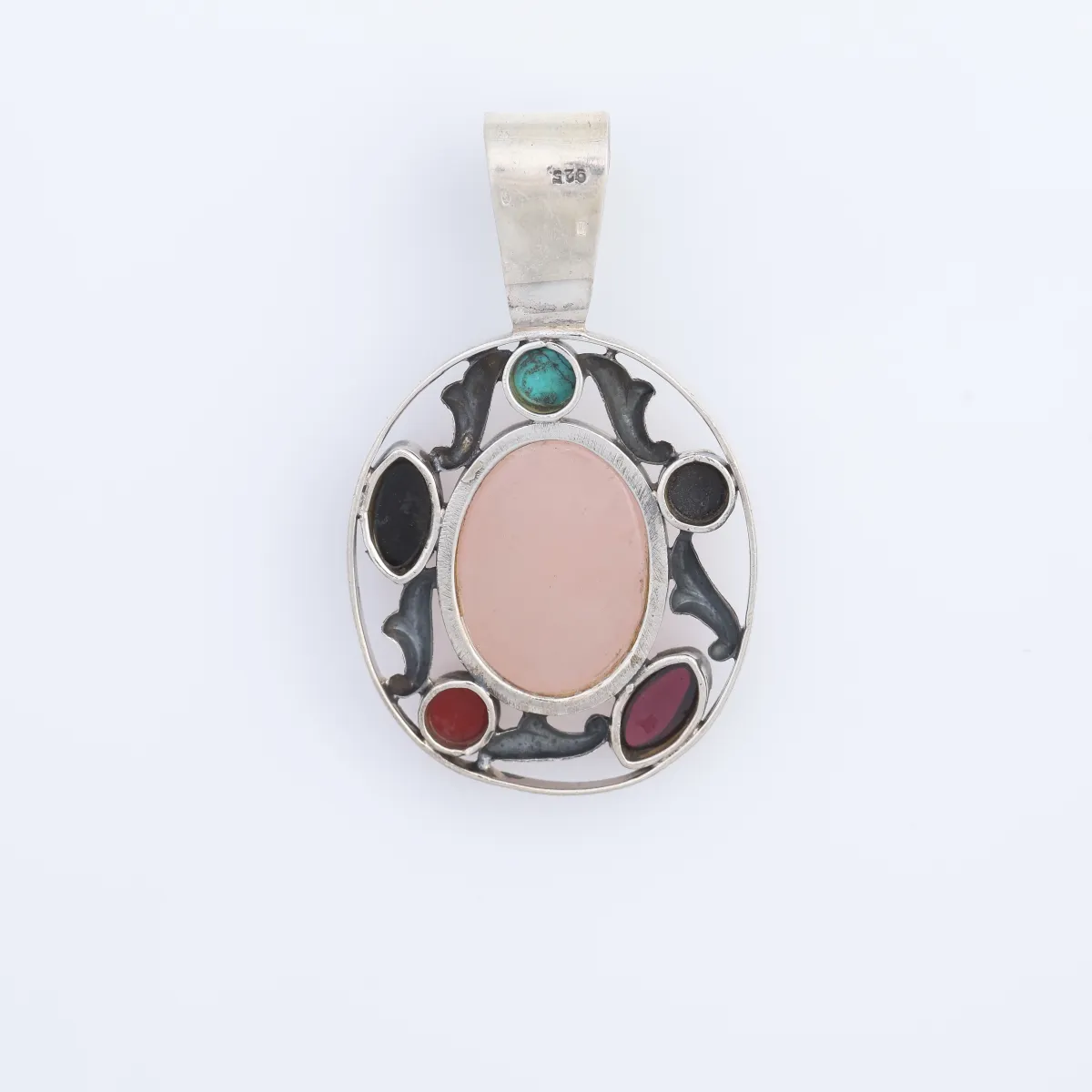 Pandantiv oval cuarz roz pietricele Argint