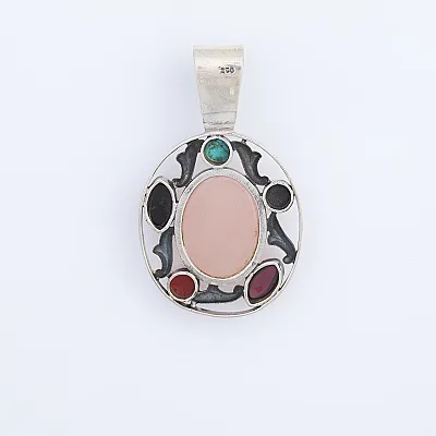 Pandantiv oval cuarz roz pietricele Argint - 2