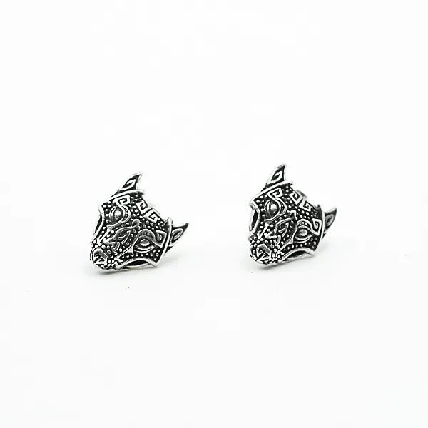 Cercei cap de lup viking Argint