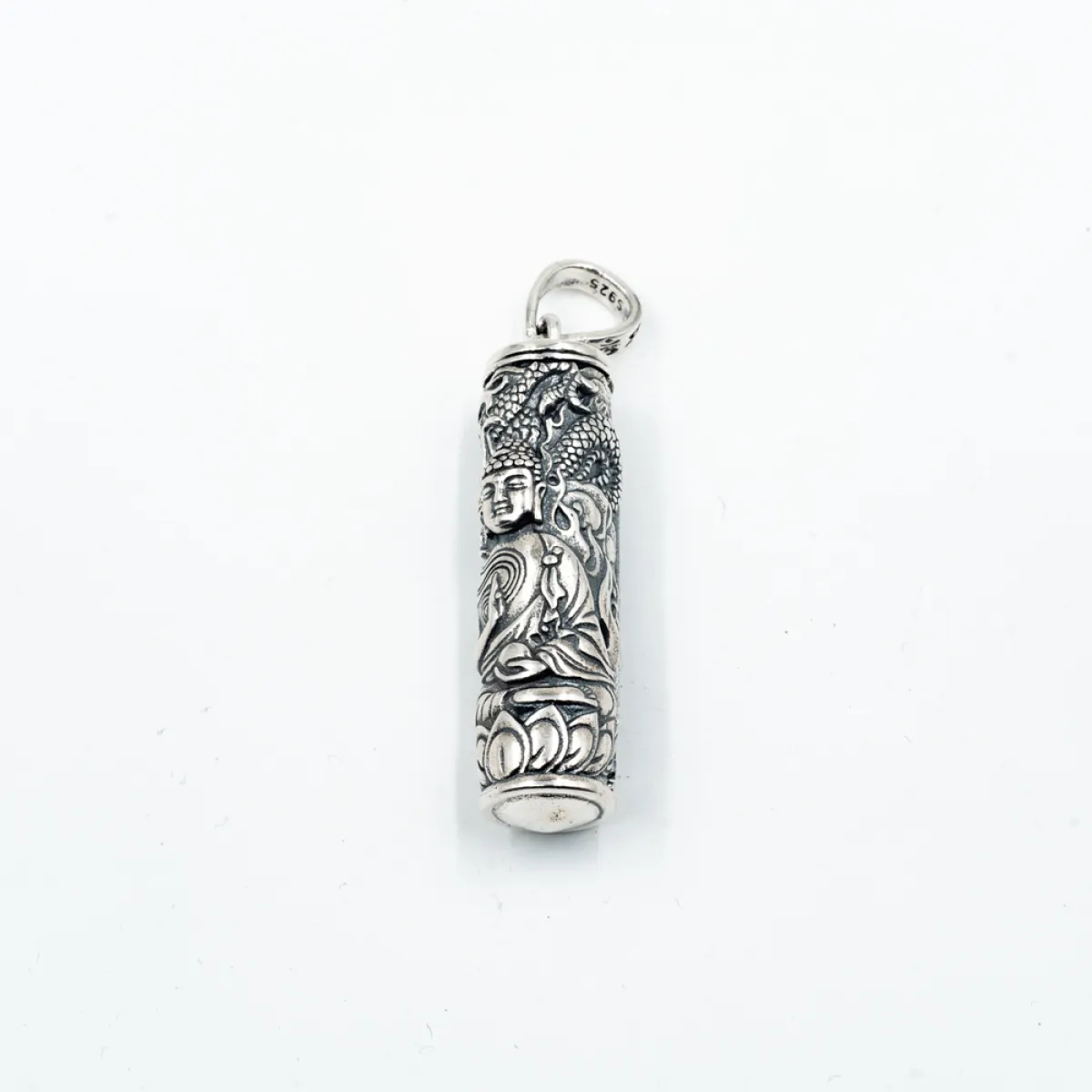 Pandantiv caseta cilindrica Buddha Argint