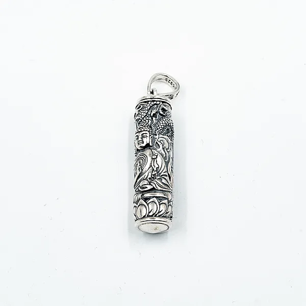 Pandantiv caseta cilindrica Buddha Argint
