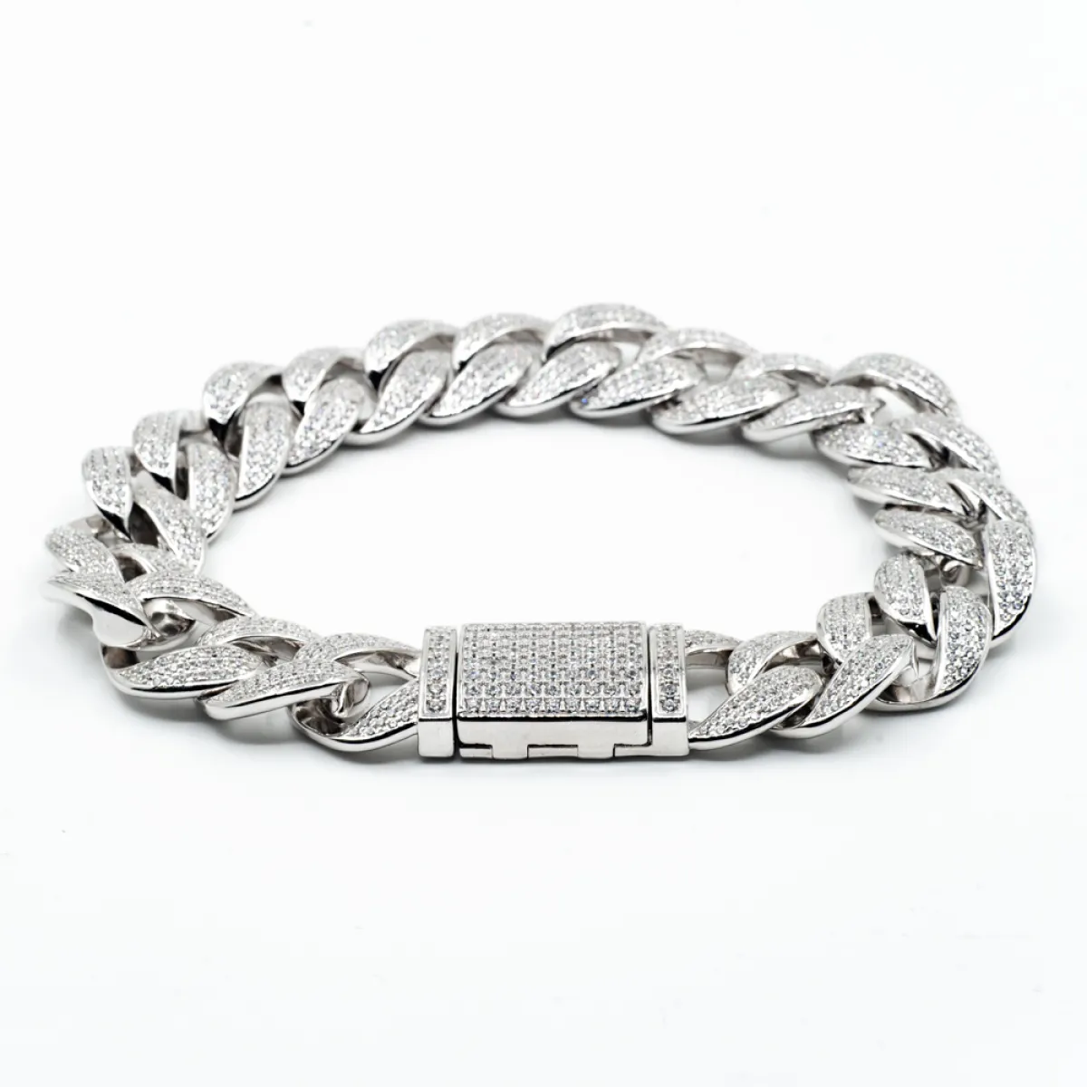 Bratara cuban cubic zirconia 15mm Argint