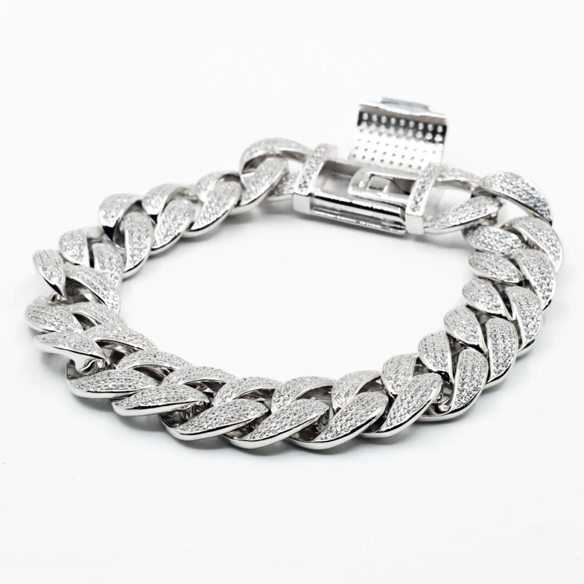Bratara cuban cubic zirconia 15mm Argint