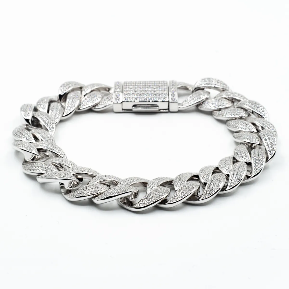 Bratara cuban cubic zirconia 15mm Argint