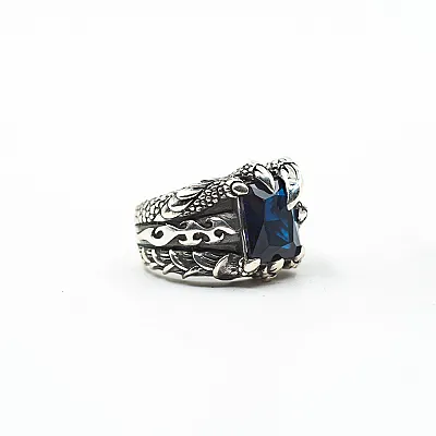 Inel gheara dragon zirconiu bleu Argint - 2