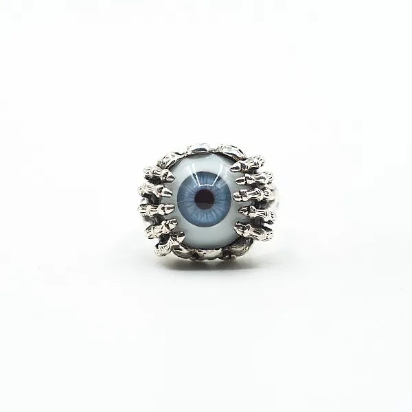 Inel ochi bleu cranii Argint