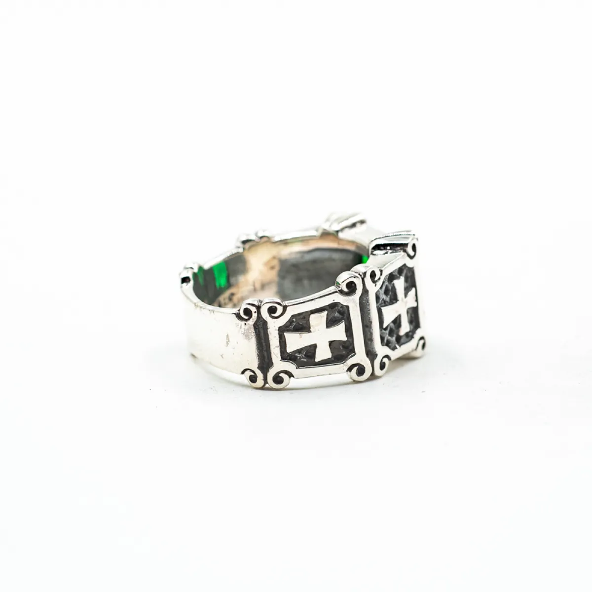 Inel gotic cruci zirconiu verde Argint