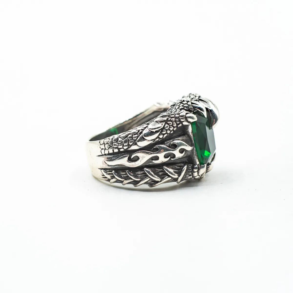 Inel gheara dragon zirconiu verde Argint