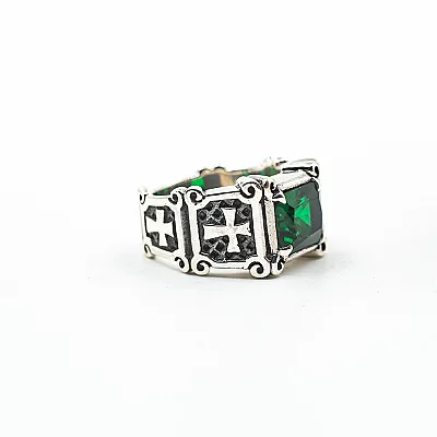 Inel gotic cruci zirconiu verde Argint - 2