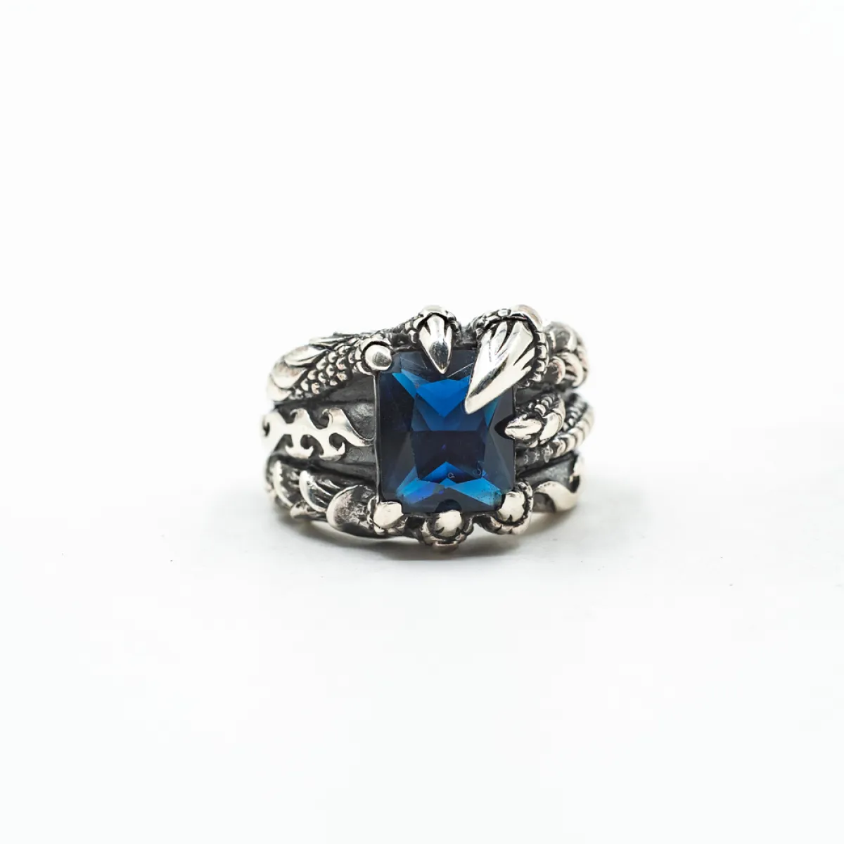 Inel gheara dragon zirconiu bleu Argint