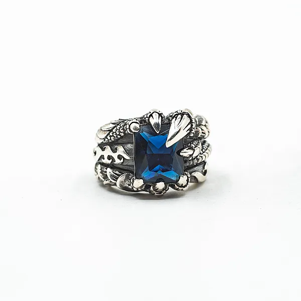 Inel gheara dragon zirconiu bleu Argint