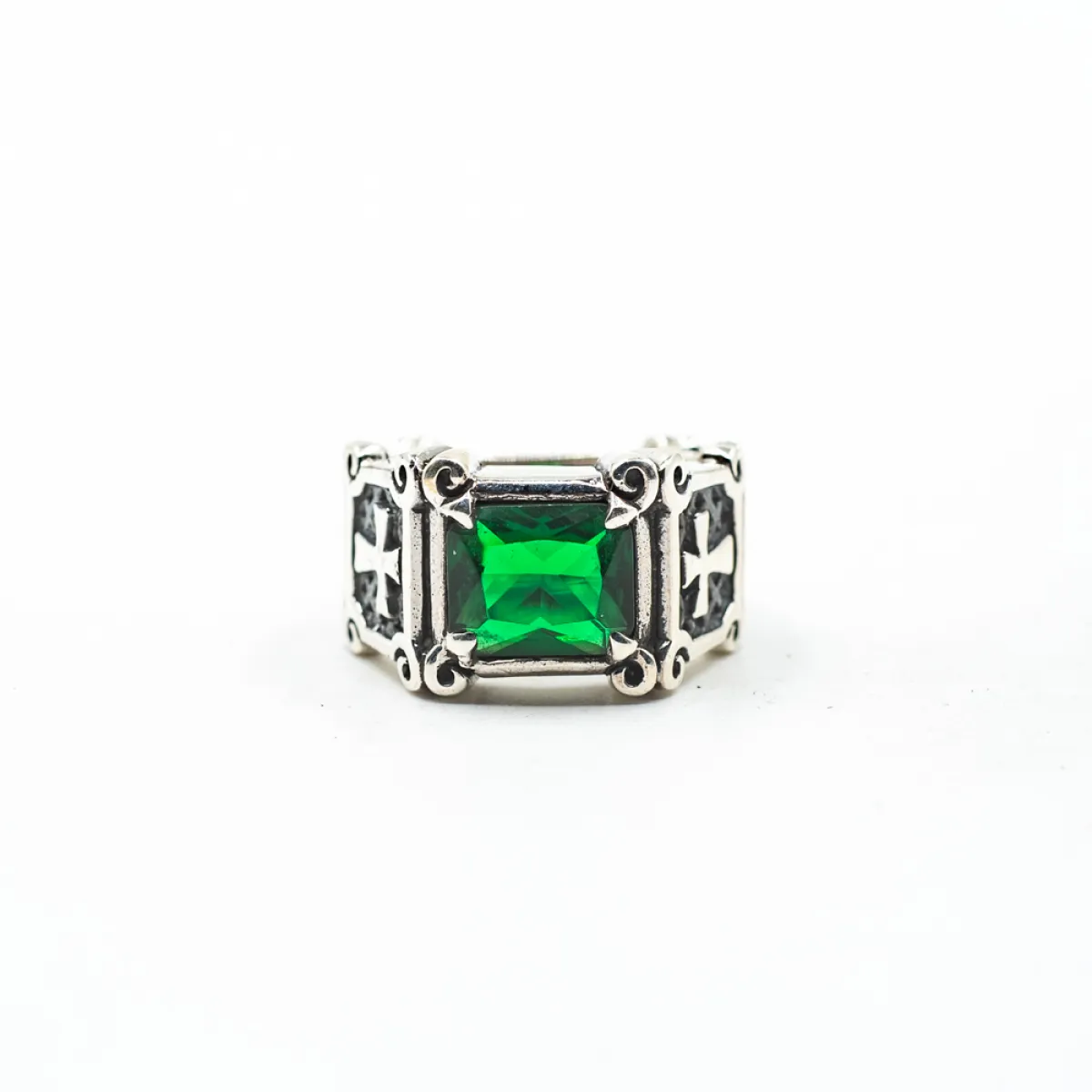 Inel gotic cruci zirconiu verde Argint