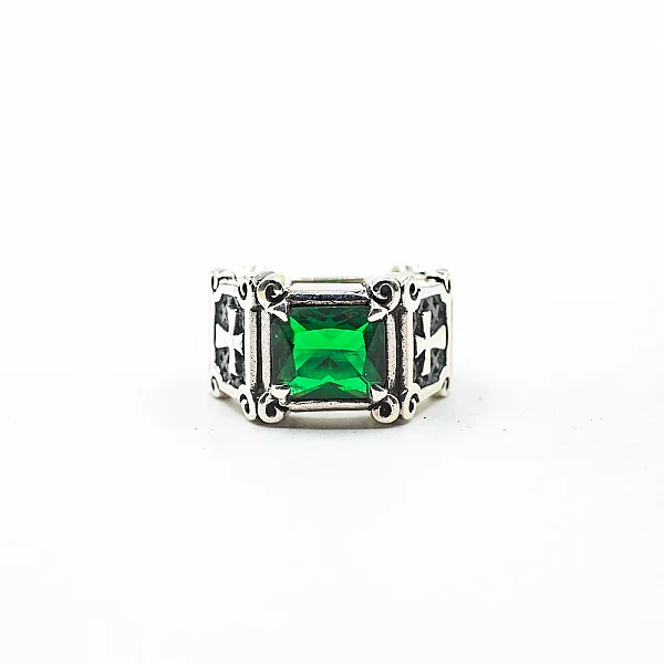 Inel gotic cruci zirconiu verde Argint
