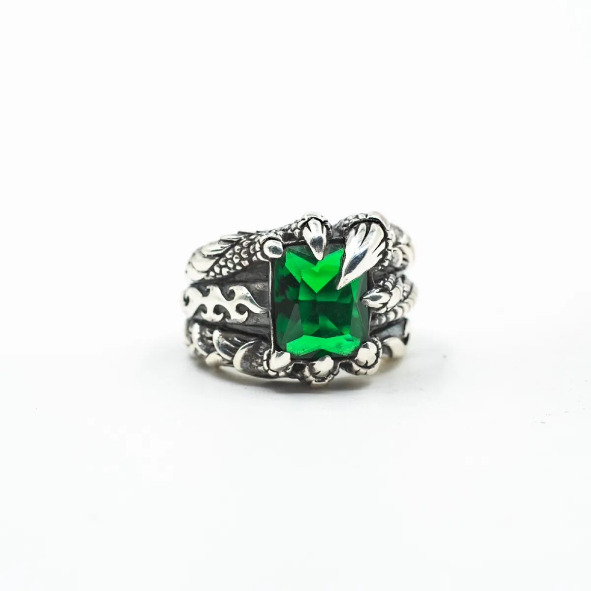 Inel gheara dragon zirconiu verde Argint