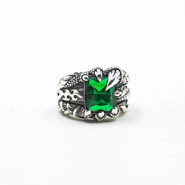 Inel gheara dragon zirconiu verde Argint