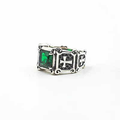 Inel gotic cruci zirconiu verde Argint - 7
