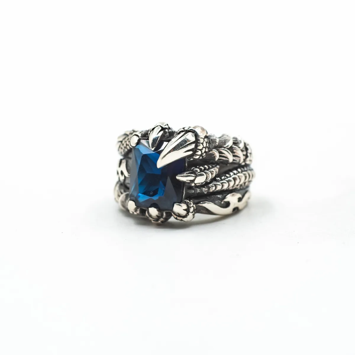 Inel gheara dragon zirconiu bleu Argint