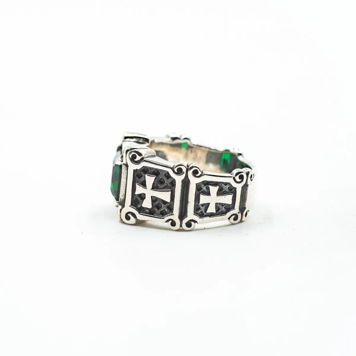 Inel gotic cruci zirconiu verde Argint