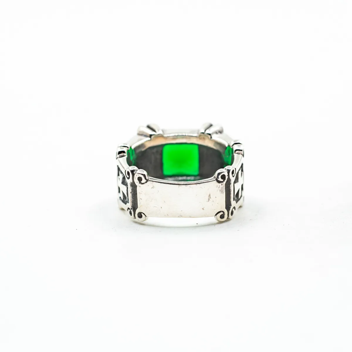 Inel gotic cruci zirconiu verde Argint